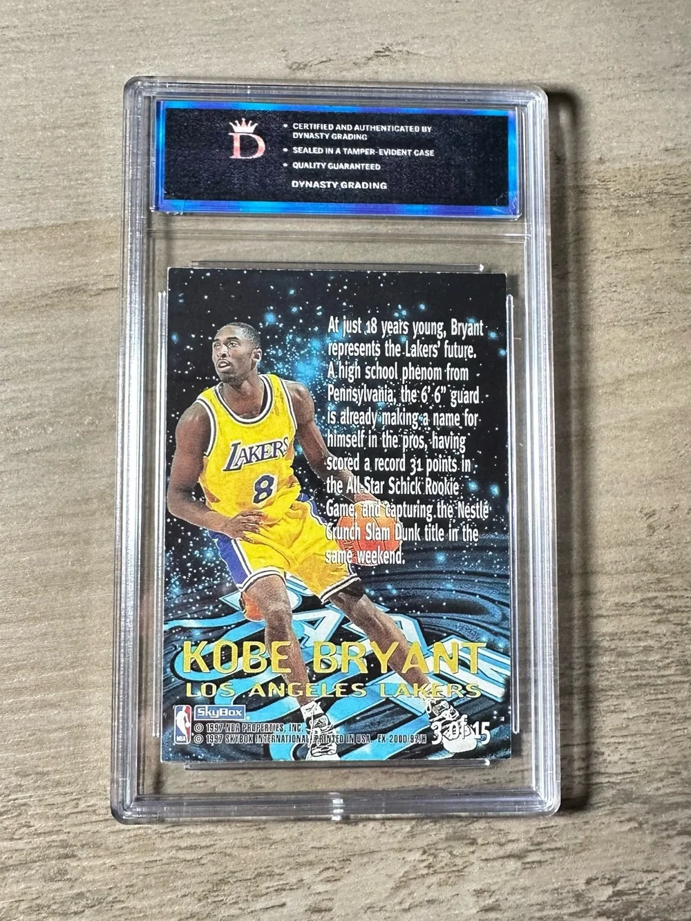 Kobe Bryant Rookie Gem Mint 10 1997 Fleer/Skybox 3/15 Holo Novelty Card. Lakers.